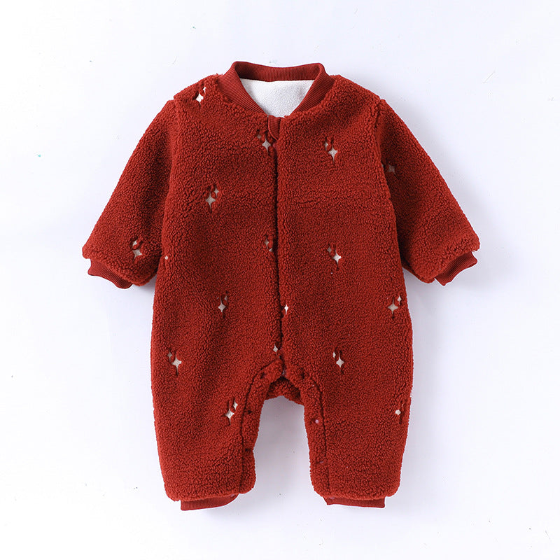 Autumn and Winter Arrival Unisex Baby’s Warm Fleece-lined Starlight Pattern Rompers-1
