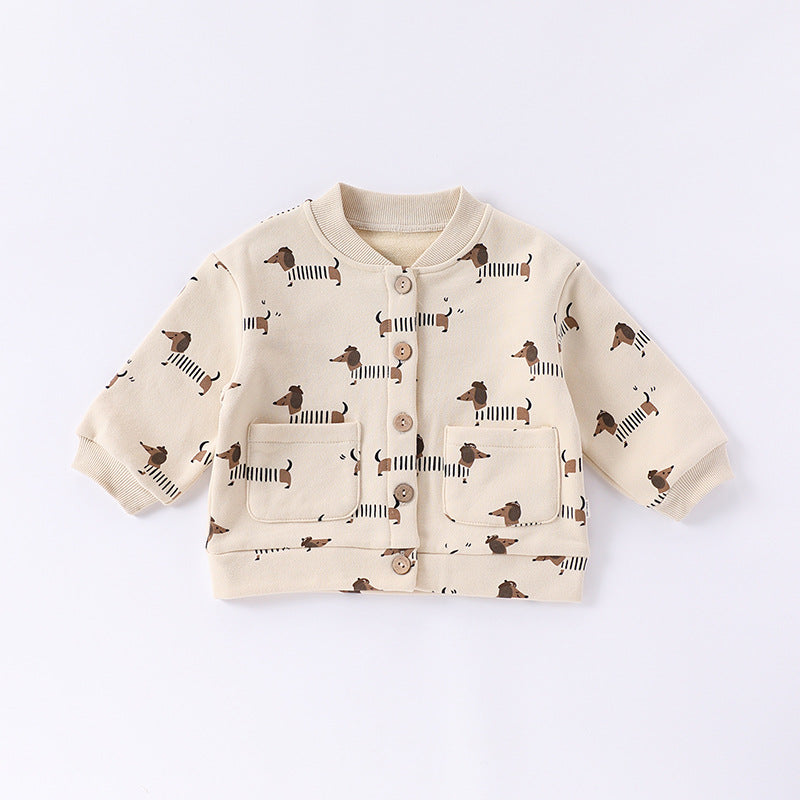 Autumn Baby Kids Unisex Long Sleeves Cartoon Print Coat and Long Trousers – Clothing Set-5
