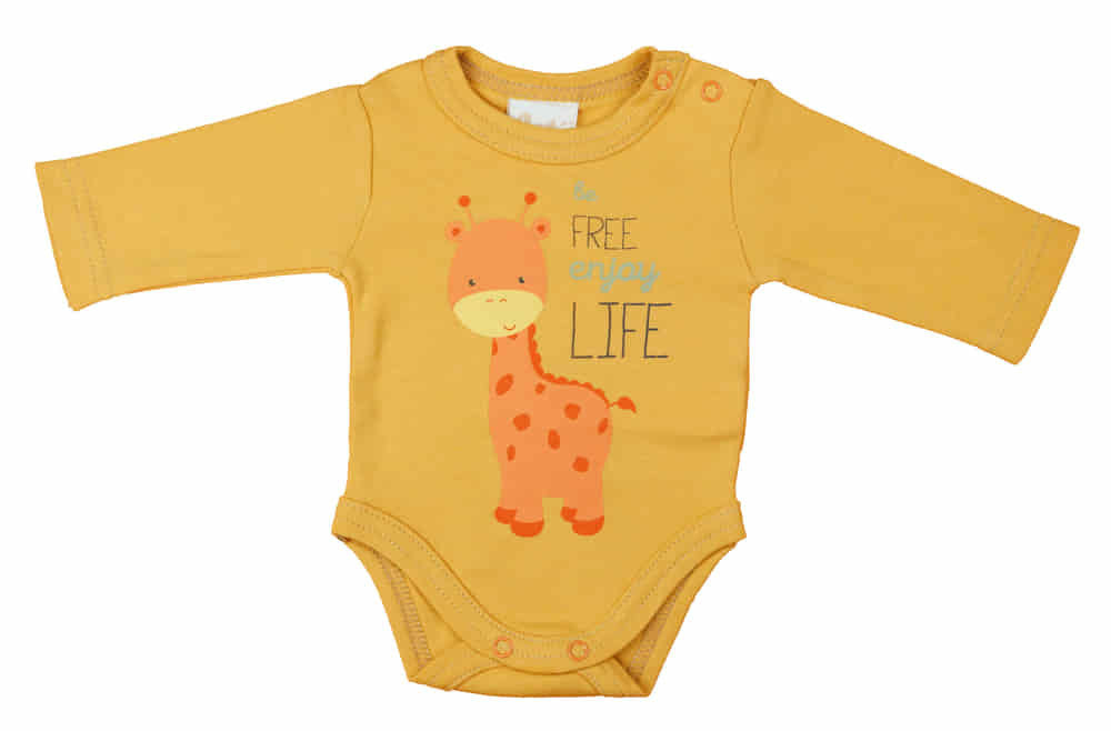 Hosszú ujjú baba body zsiráf mintával-0