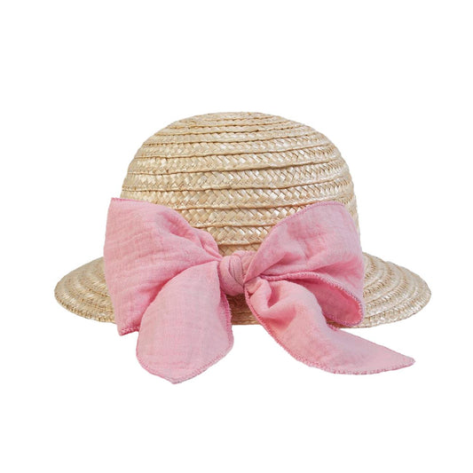 Straw Hat with Bow - 100% HANDMADE