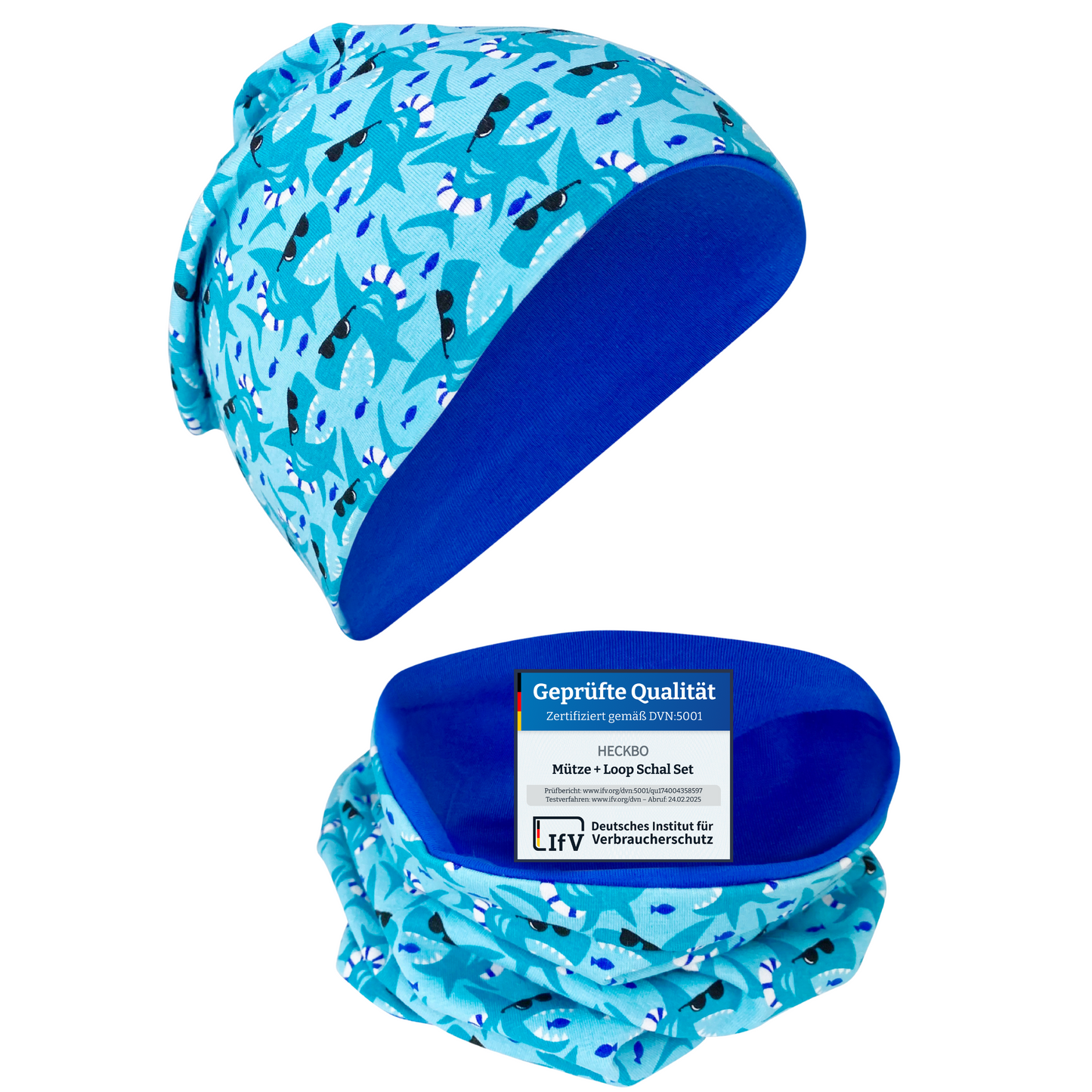 Kinder Beanie Mütze Beanie & Loop Set - Hai-0