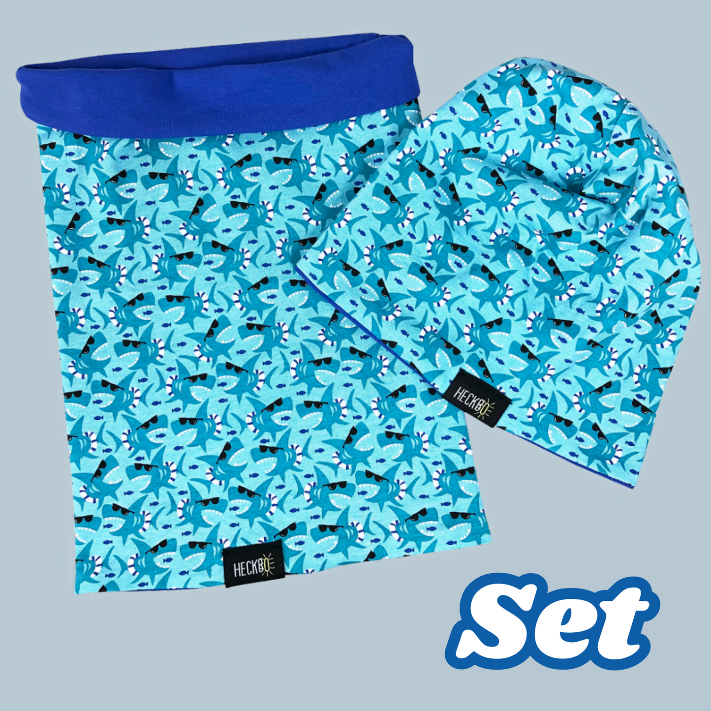 Kinder Beanie Mütze Beanie & Loop Set - Hai-4