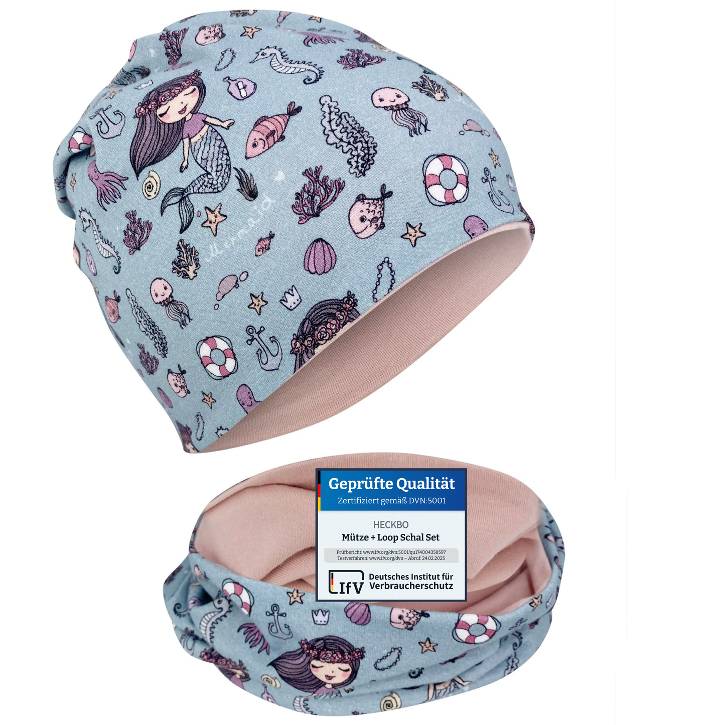 Kinder Beanie Mütze & Loop Set - Meerjungfrau-0