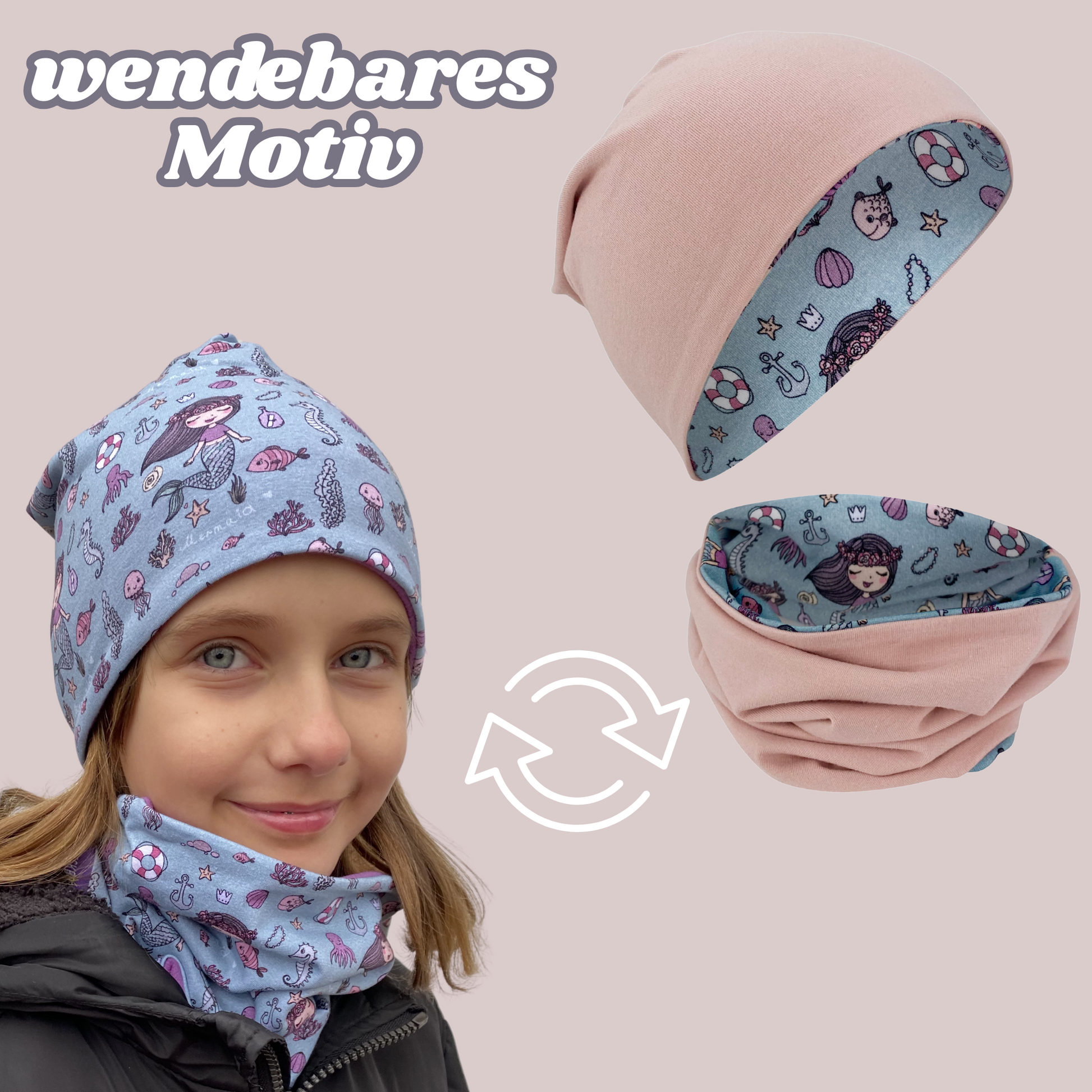 Kinder Beanie Mütze & Loop Set - Meerjungfrau-1