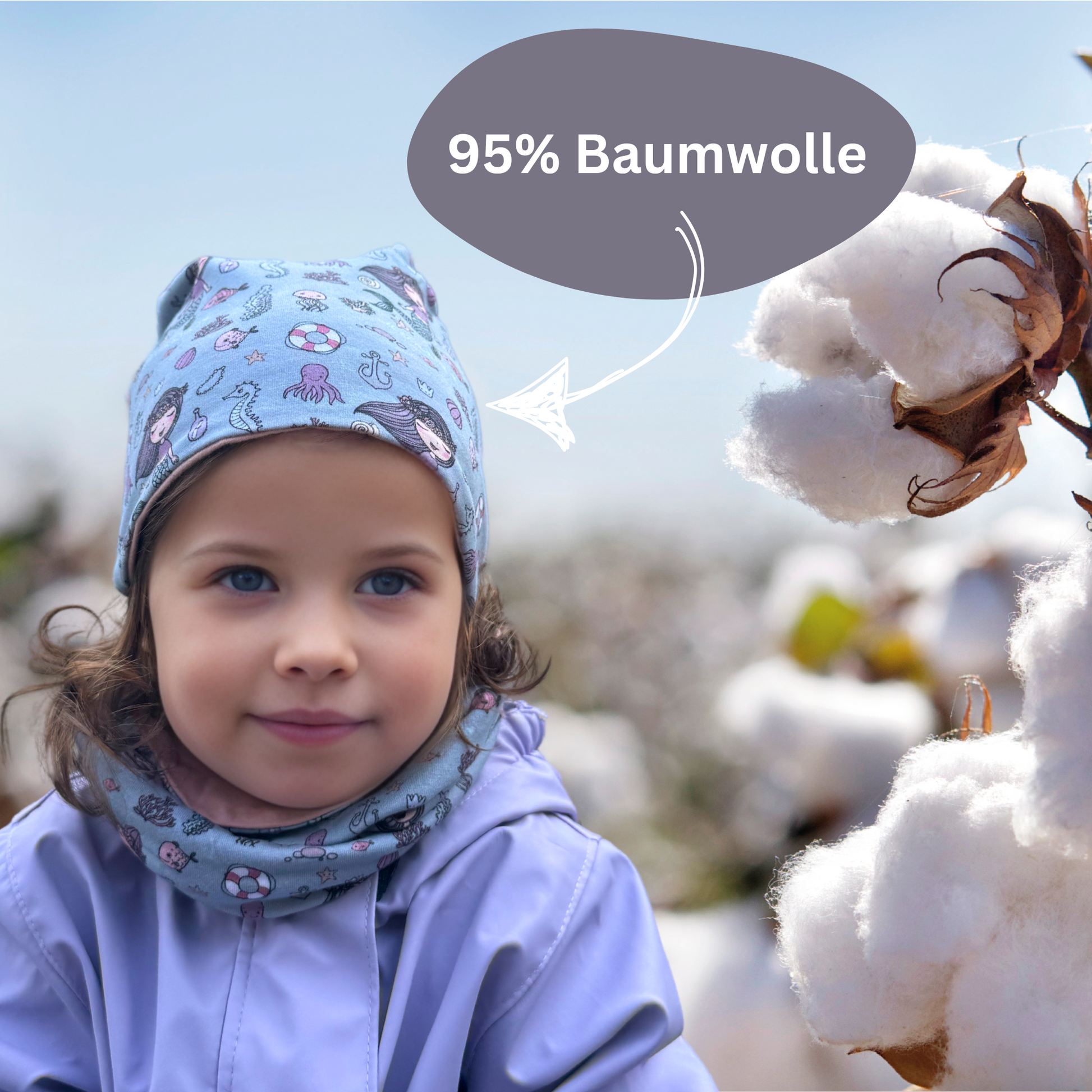 Kinder Beanie Mütze & Loop Set - Meerjungfrau-3