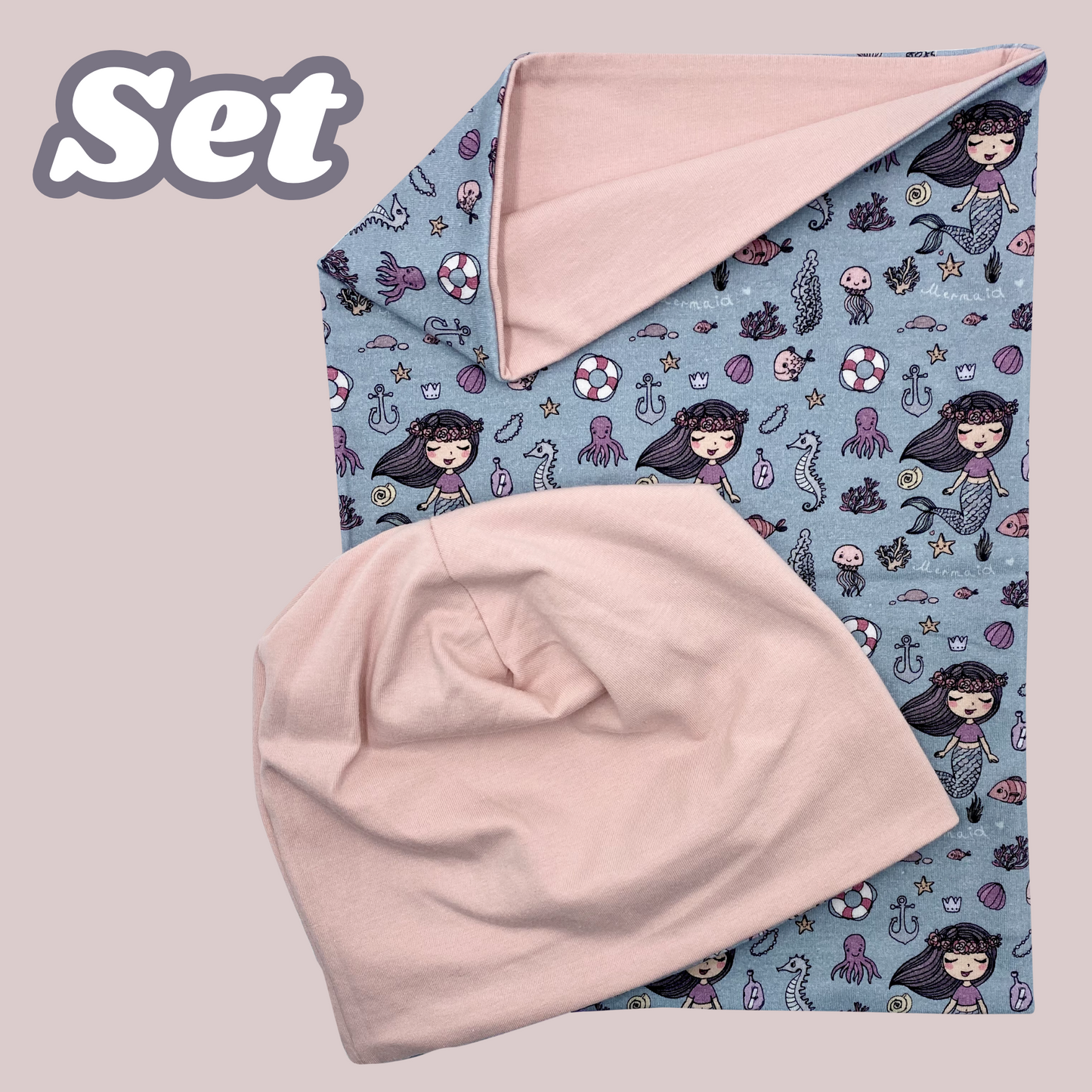 Kinder Beanie Mütze & Loop Set - Meerjungfrau-4