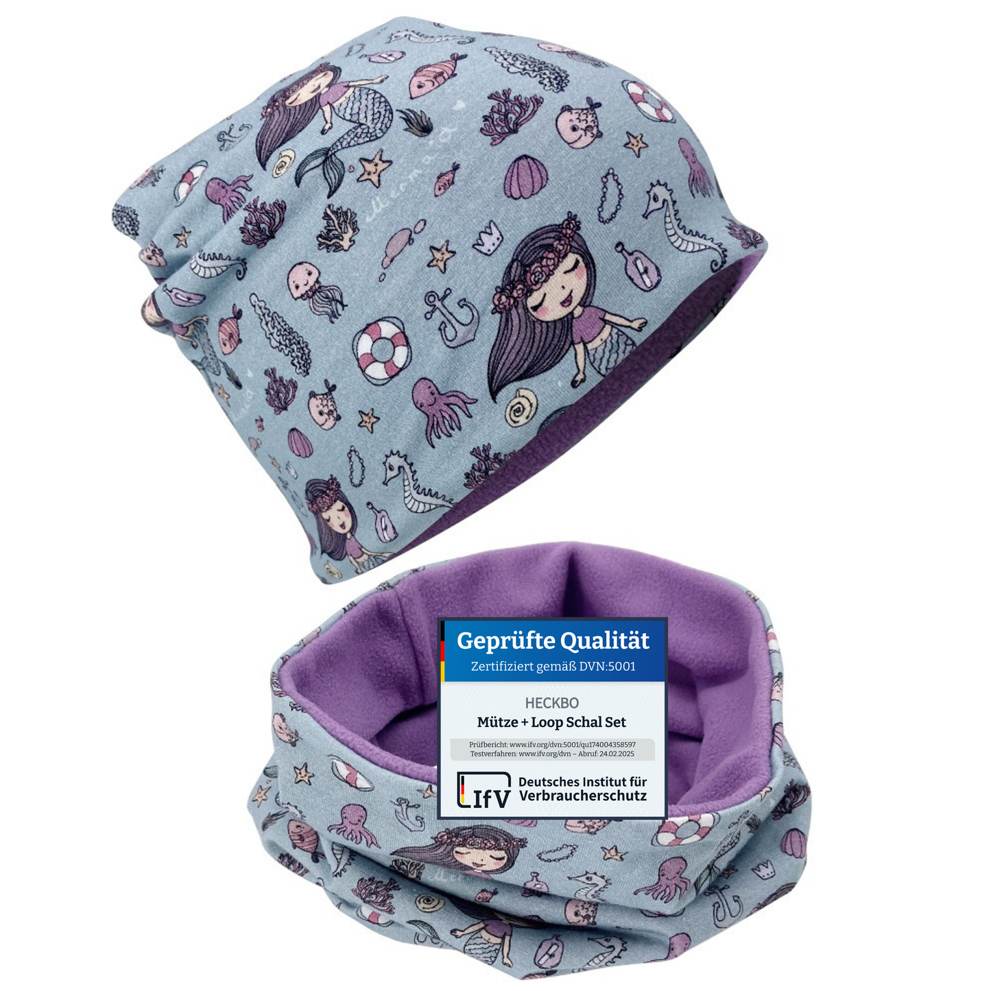Kinder Beanie Mütze & Loop Set - Meerjungfrau-5