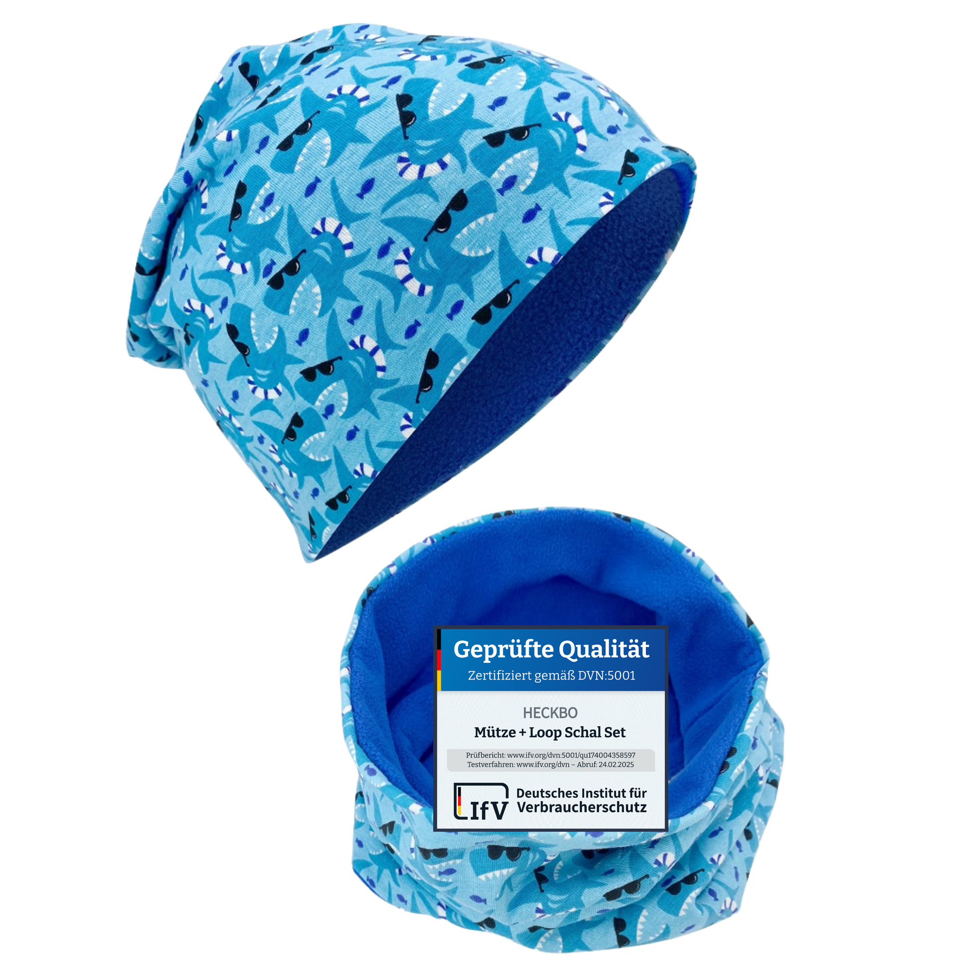 Kinder Beanie Mütze Beanie & Loop Set - Hai-5