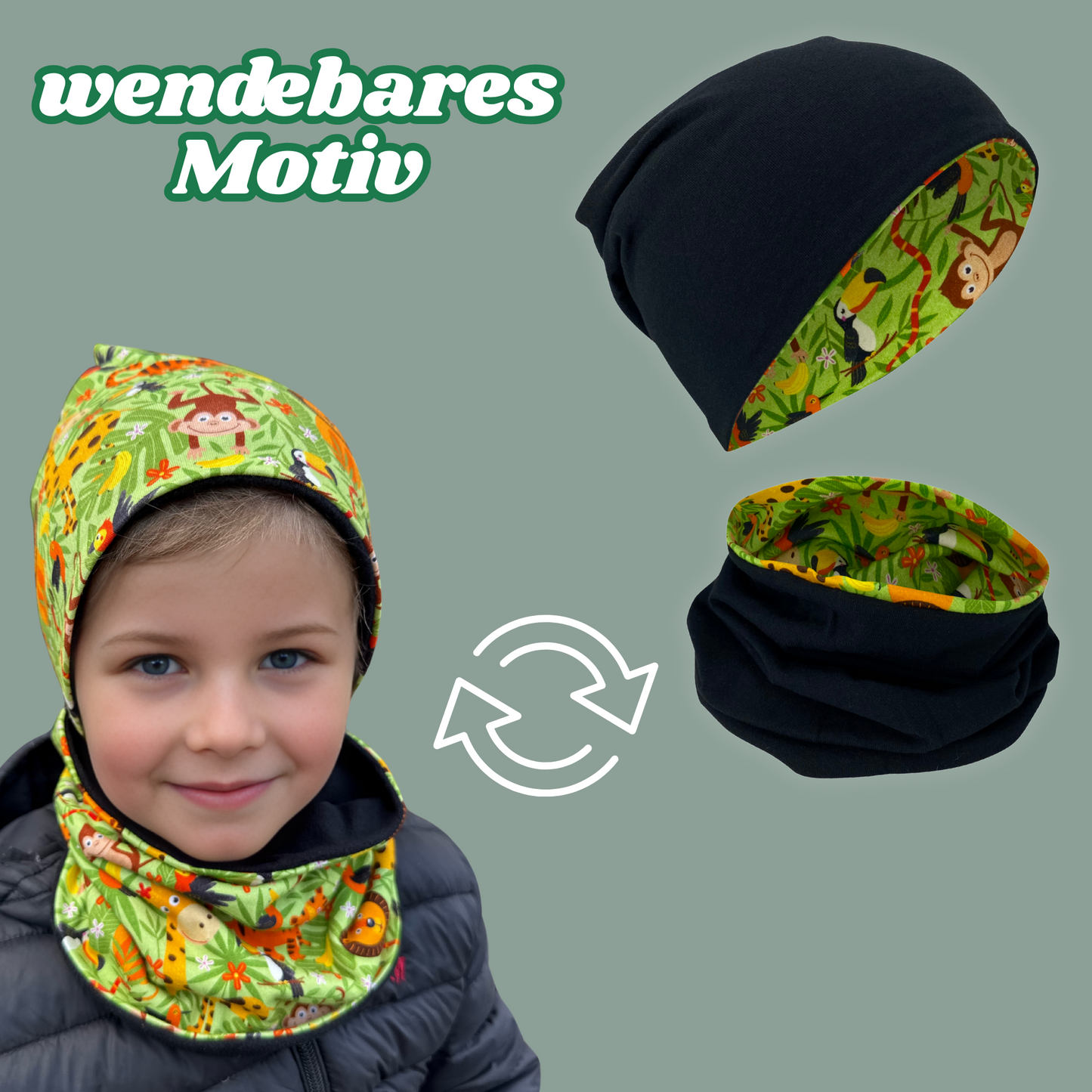 Kinder Beanie Mütze & Loop Set - Dschungel-2