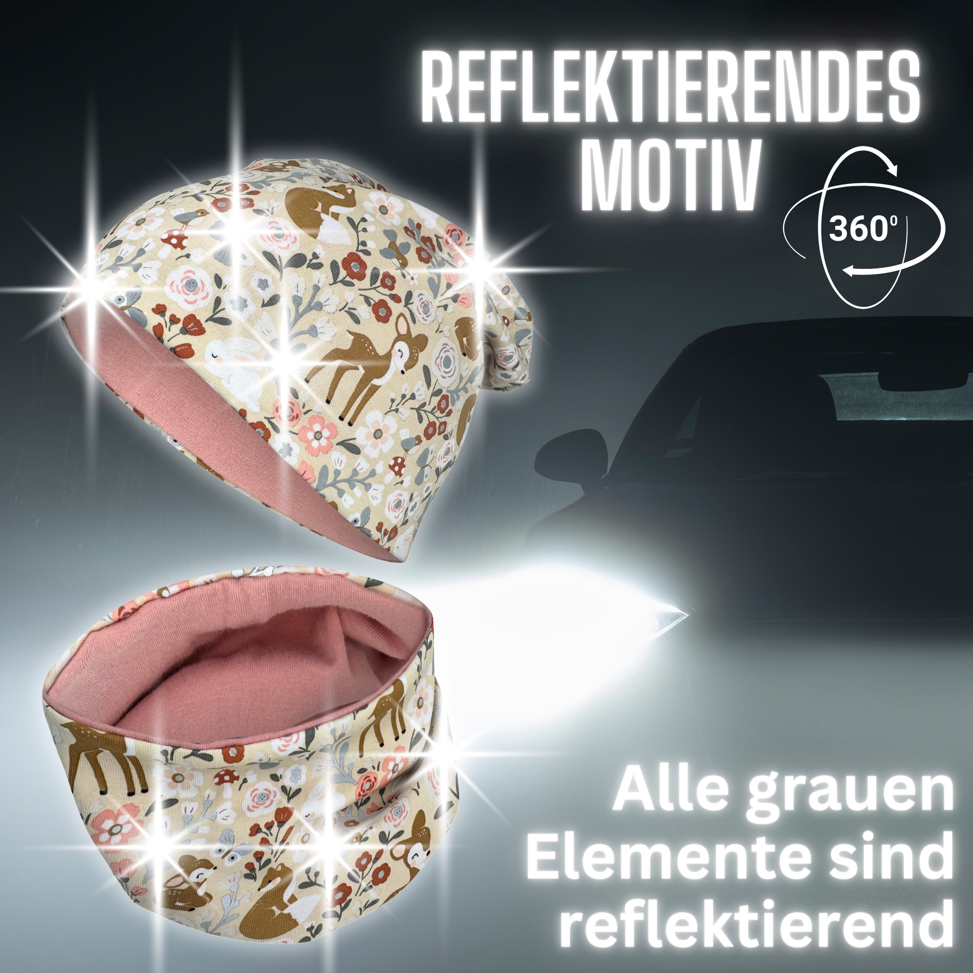 Kinder Reflektor Mütze & Loop Waldtiere-1