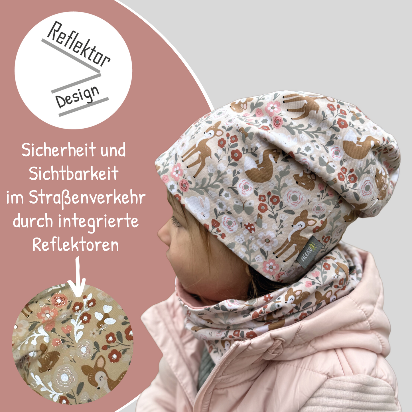Kinder Reflektor Mütze & Loop Waldtiere-2