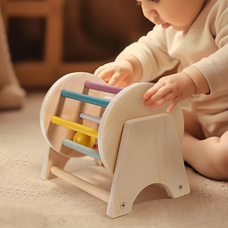 NNEOBA Montessori Wooden Spinning Infant Drum-3