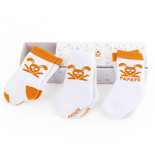 chaussettes naissance papate orange blanc bebe