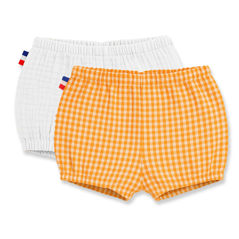 duo bloomers bébé coton bio vichy blanc