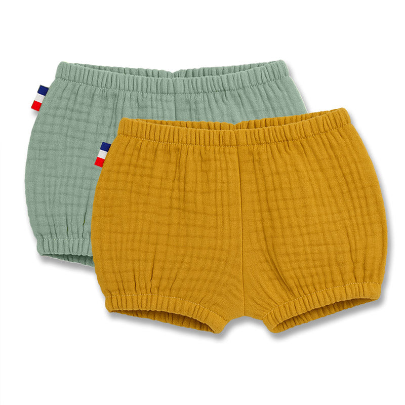 2 bloomers gaze coton bio honey vert enfant bébé