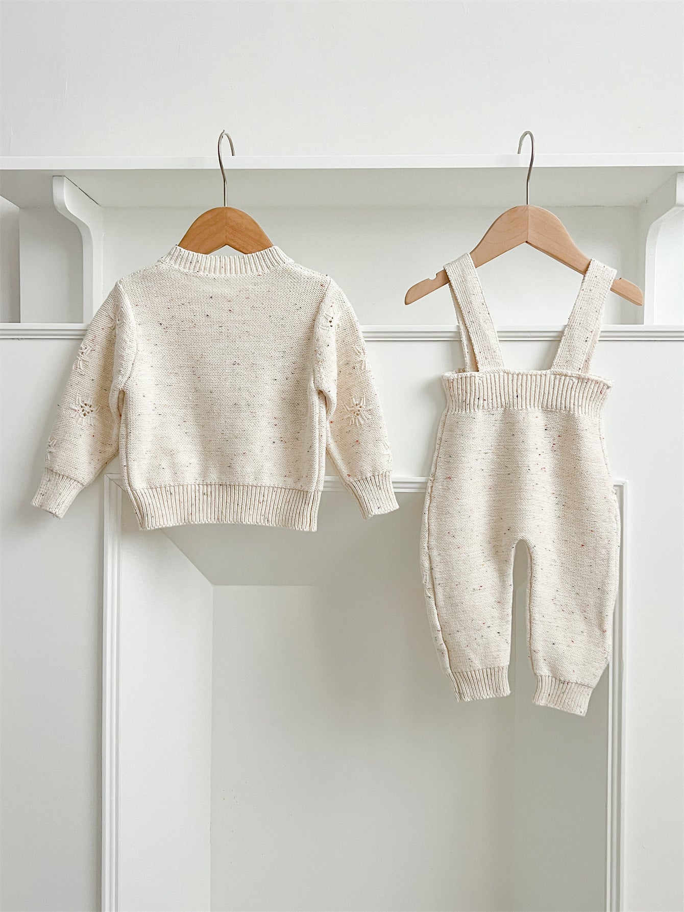 Arrival Autumn Baby Long Sleeves Solid Color Knitted Cardigan and Sleeveless Strap Rompers – Clothing Set-1