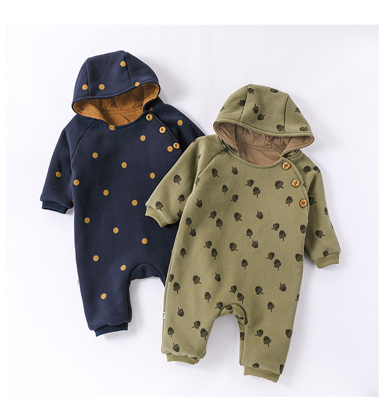 Autumn and Winter Arrival Baby Unisex Simple Pattern Long Sleeves Casual Thickened Rompers-4