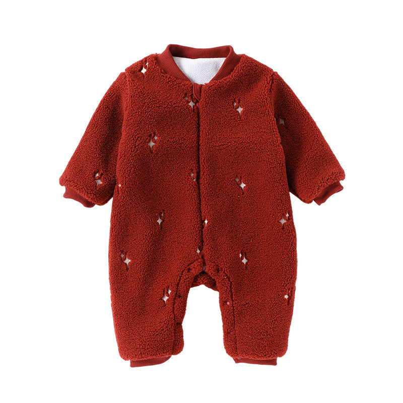 Autumn and Winter Arrival Unisex Baby’s Warm Fleece-lined Starlight Pattern Rompers-2