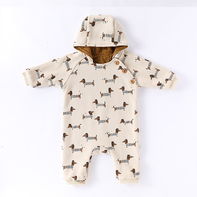Autumn and Winter Arrival Baby Unisex Simple Pattern Long Sleeves Casual Thickened Rompers-2