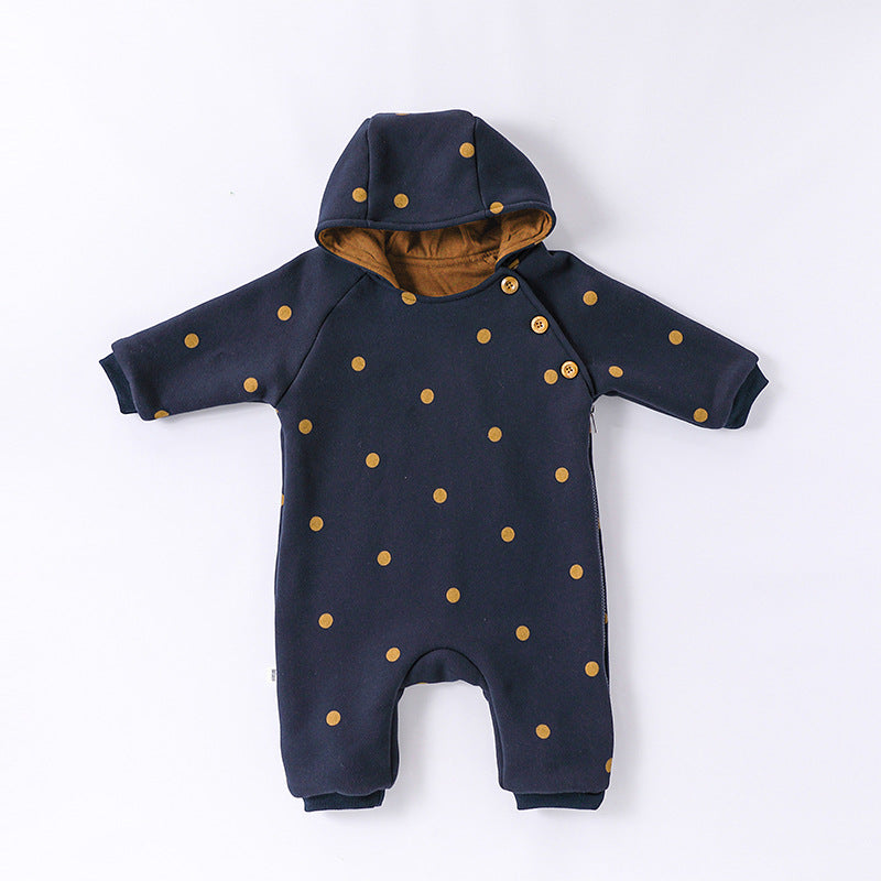 Autumn and Winter Arrival Baby Unisex Simple Pattern Long Sleeves Casual Thickened Rompers-3