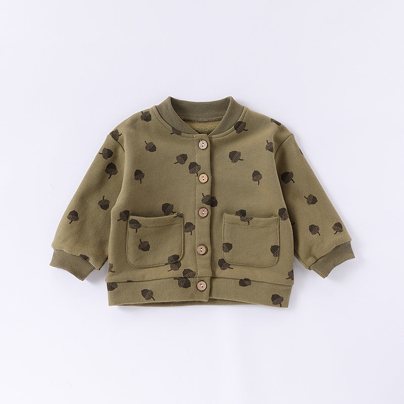 Autumn Baby Kids Unisex Long Sleeves Cartoon Print Coat and Long Trousers – Clothing Set-3