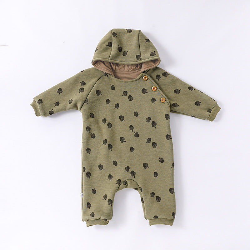 Autumn and Winter Arrival Baby Unisex Simple Pattern Long Sleeves Casual Thickened Rompers-1
