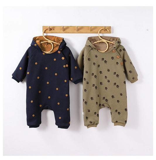Autumn and Winter Arrival Baby Unisex Simple Pattern Long Sleeves Casual Thickened Rompers-0