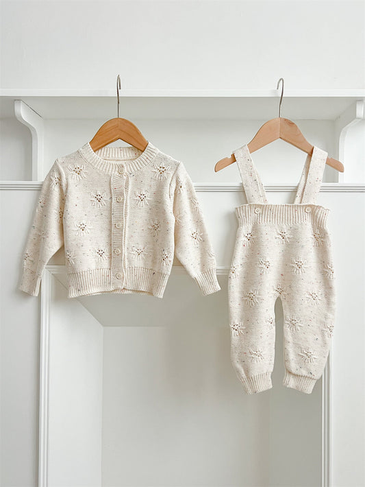 Arrival Autumn Baby Long Sleeves Solid Color Knitted Cardigan and Sleeveless Strap Rompers – Clothing Set-0