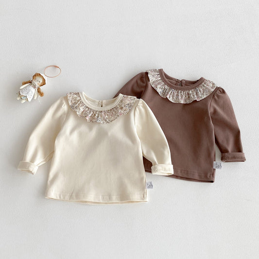 Autumn Arrival Baby Girls Flowers Pattern Collar Long Sleeves Top-0