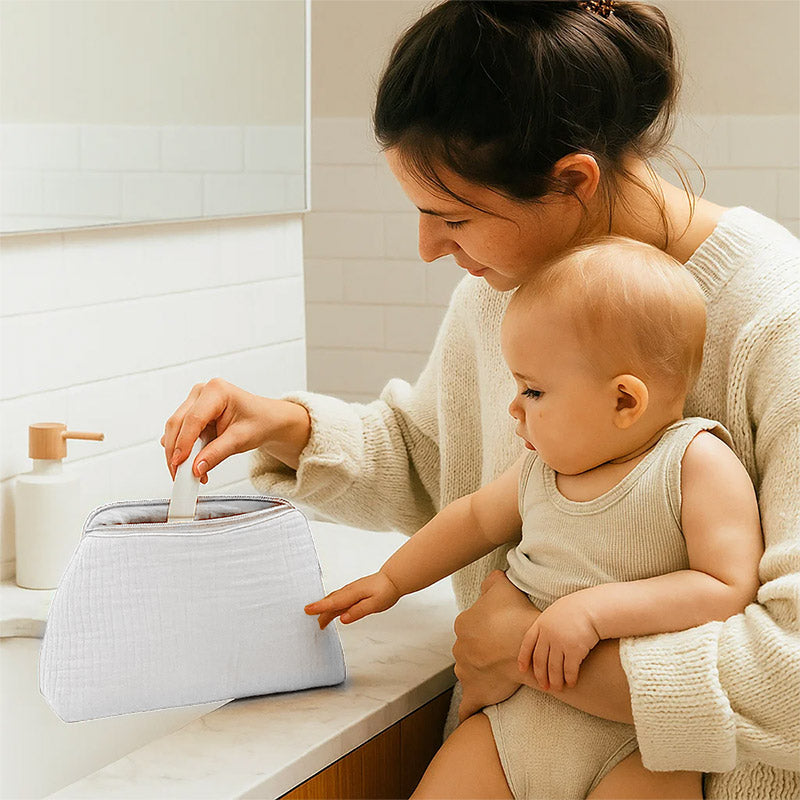trousse de toilette bebe coton bio papate blanc gots