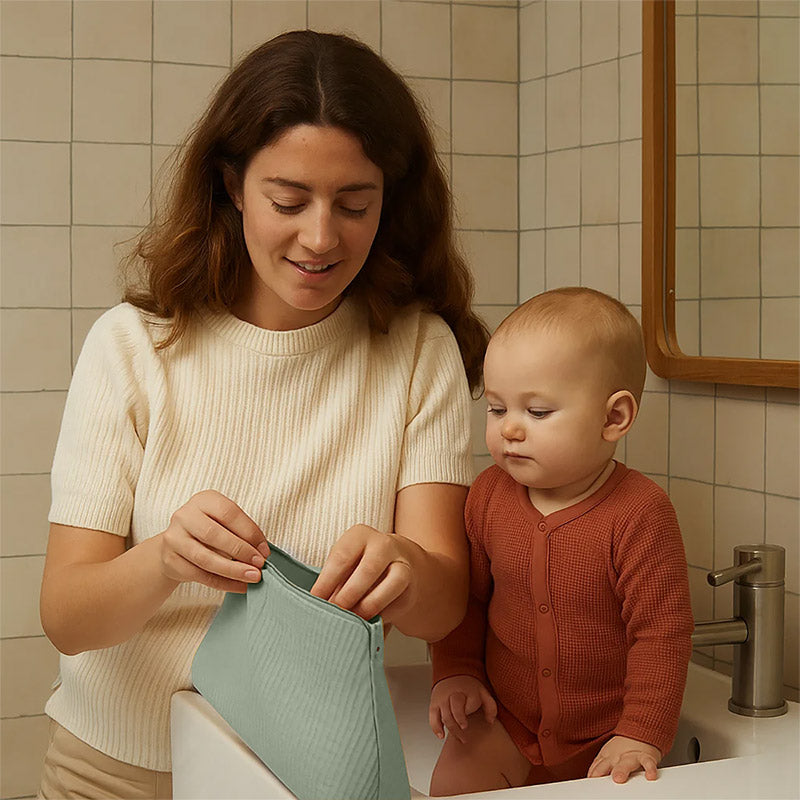 trousse de toilette bebe coton bio papate vert blacn vichy